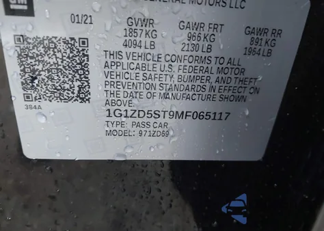 2021 Chevrolet Malibu Lt z USA, uszkodzony, nr VIN 1G1ZD5ST9MF065117